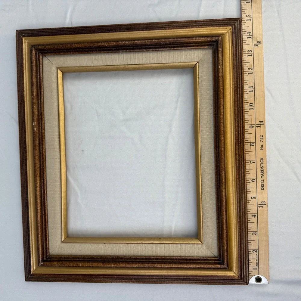 Vintage Wood Picture Frame Brown Gold Linen Liner 8x10 Opening Traditional Decor